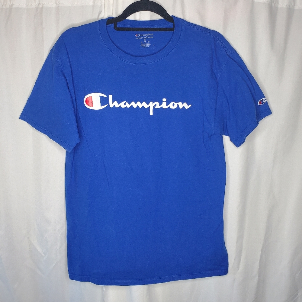 ☆ Champion Center Logo Royal Blue Short Sleeve T-Shirt Size Medium